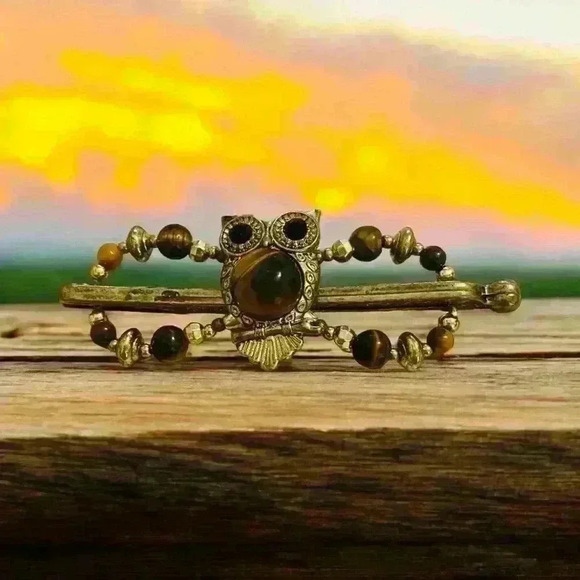 Gold and Brown Owl Hair Clip - Picture 1 of 3